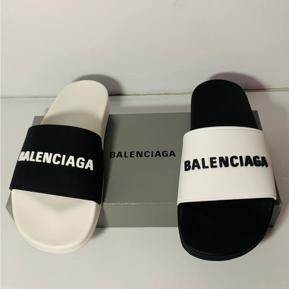Balenciaga Men's Logo Mismatched Slide Sandal Size 8 - Picture 1 of 15